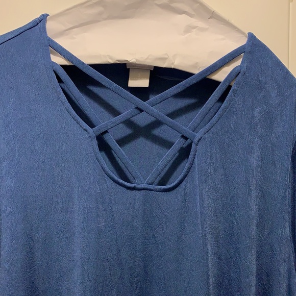 Size 16/18 Chico’s periwinkle blue blouse. 95% Acetate, 5% spandex - Picture 2 of 4